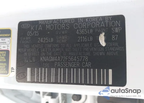 2015 Kia Optima Lx from USA, damaged, VIN KNAGM4A72F5645778